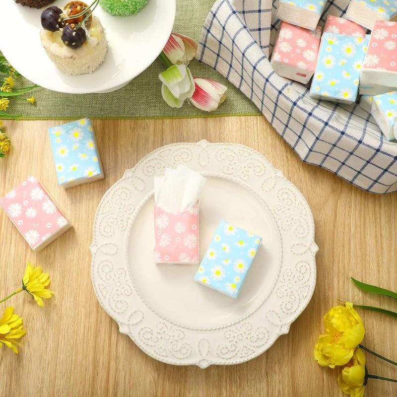 Outus 100 Pack 800 Sheets Small Travel Pocket Tissue Packs 3 Ply Travel Size Individual Facial Tissue Floral Daisy Design for Wedding Funeral Bridal Shower Household Essentials - Image 3